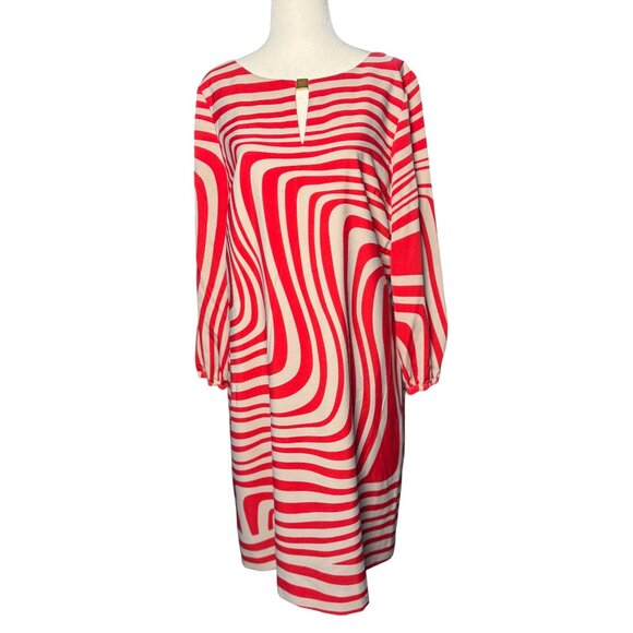 Tahari Arthur S. Levine Women’s Dress Size 10 Red White Geometric Print Career - Picture 2 of 10